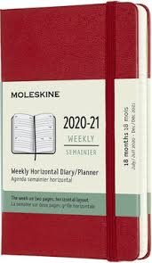 18 Months, Weekly, Horizontal. Pocket, Hard Cover, Scarlet Red
