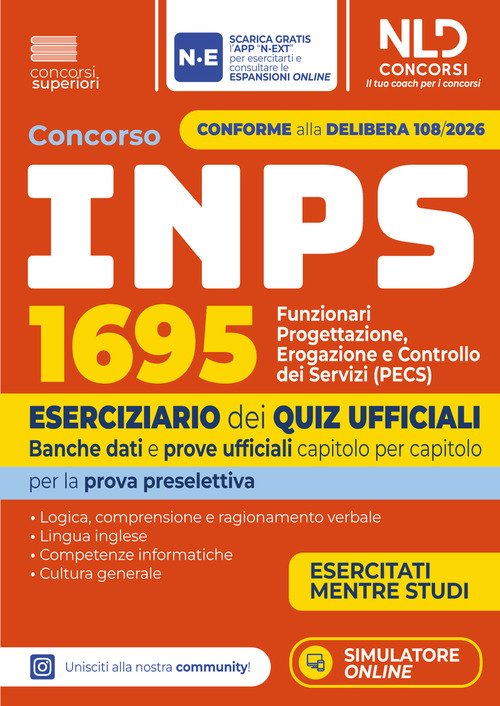 Concorso INPS 2026 1695 Funzionari PECS. Eserciziario dei quiz ufficiali Banche dati e prove ufficiali per la prova preselettiva