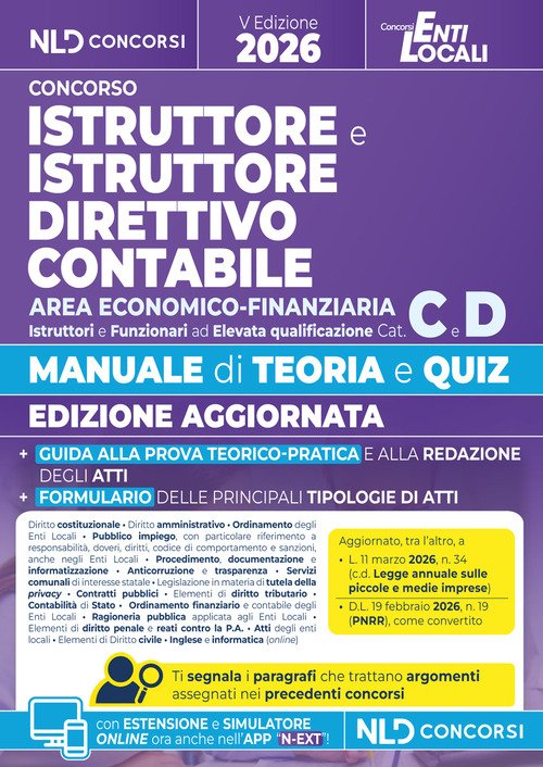 Istruttore e istruttore direttivo contabile area economico finanziaria cat. C-D 2026. Manuale con teoria e quiz e formulario