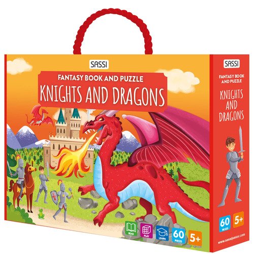 Knights and dragons. Fantasy book and puzzle