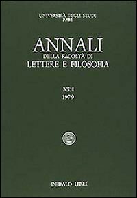 Annali della facolt&agrave; lettere e filosofia Universit&agrave; di Bari. Vol. 12