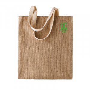 Shopper In Iuta Ecru Logo Verde